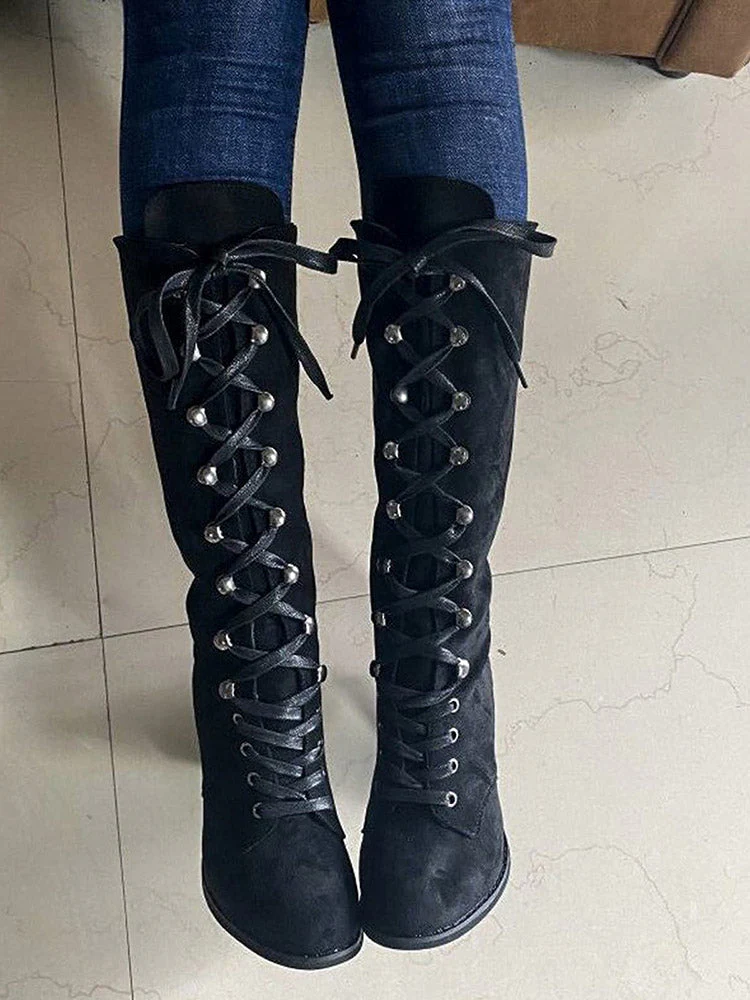 Suede Lace-Up Knee Boot - Image 8