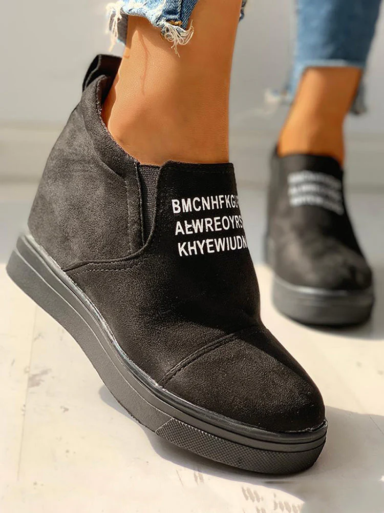 Suede Letter Pattern Casual Sneakers - Image 2