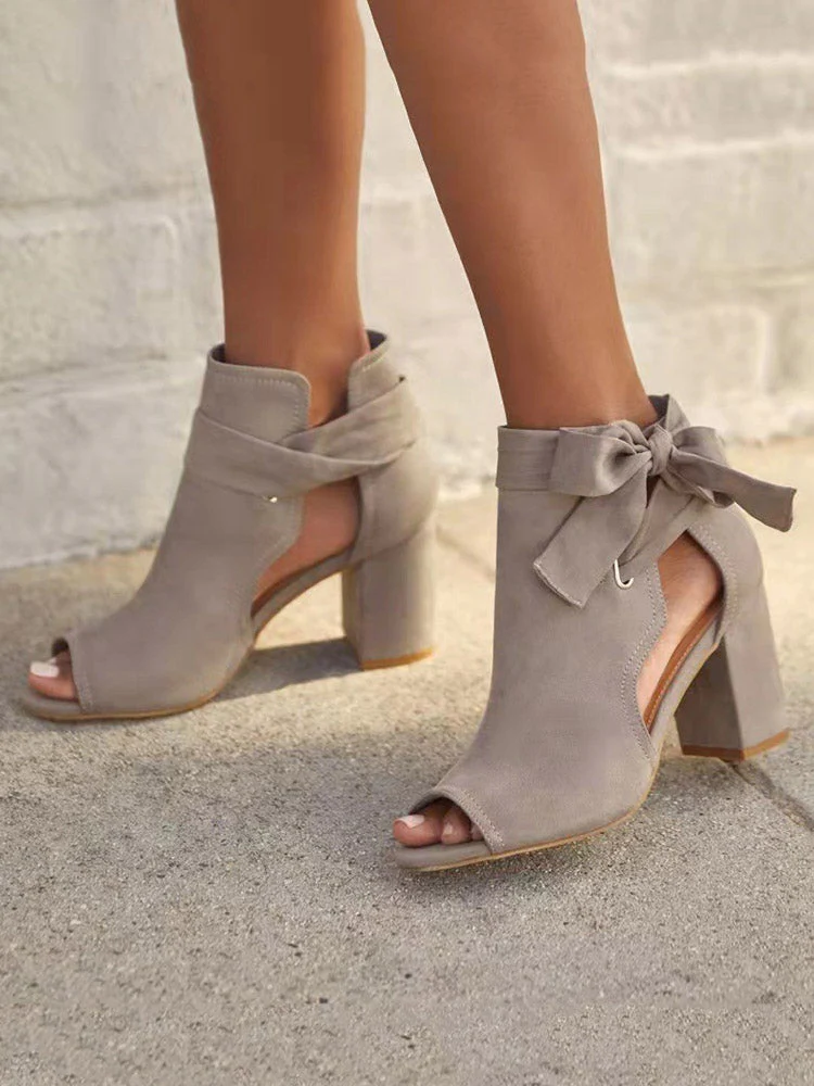 Suede Peep Toe Chunky Sandals - Image 3