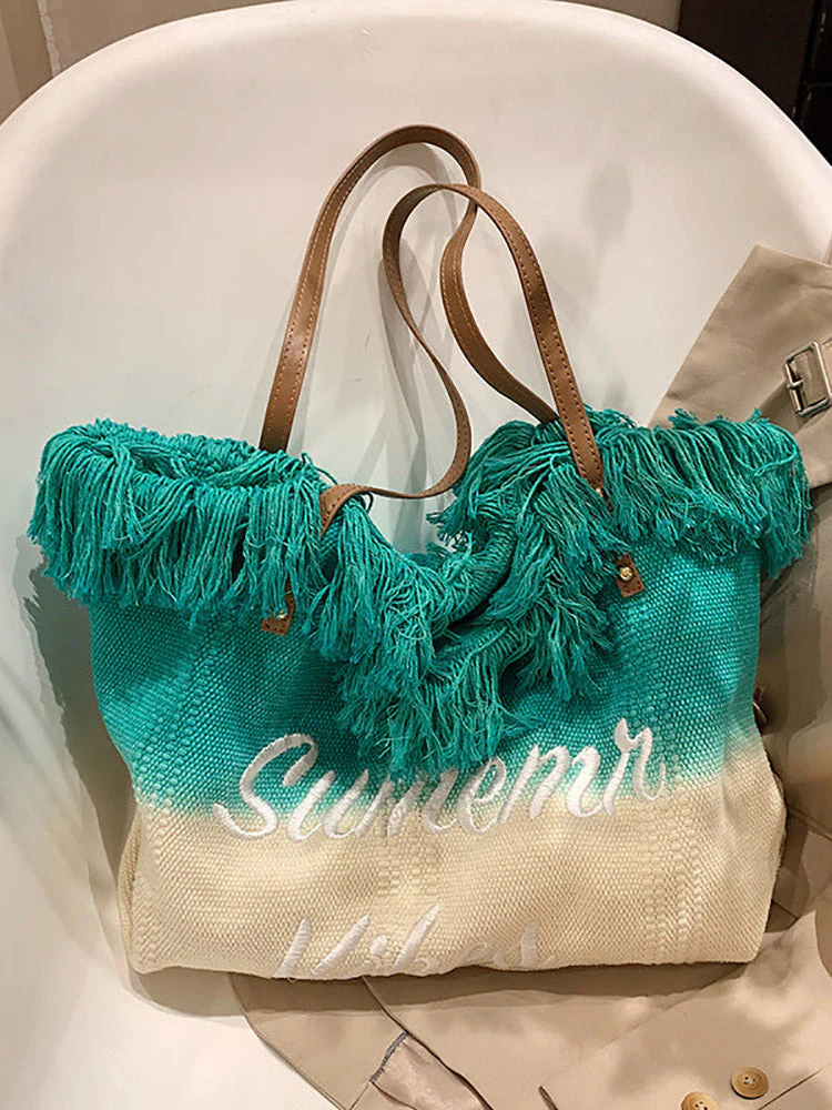 Summer Vibe Ombre Tassel Tote Bag - Image 2