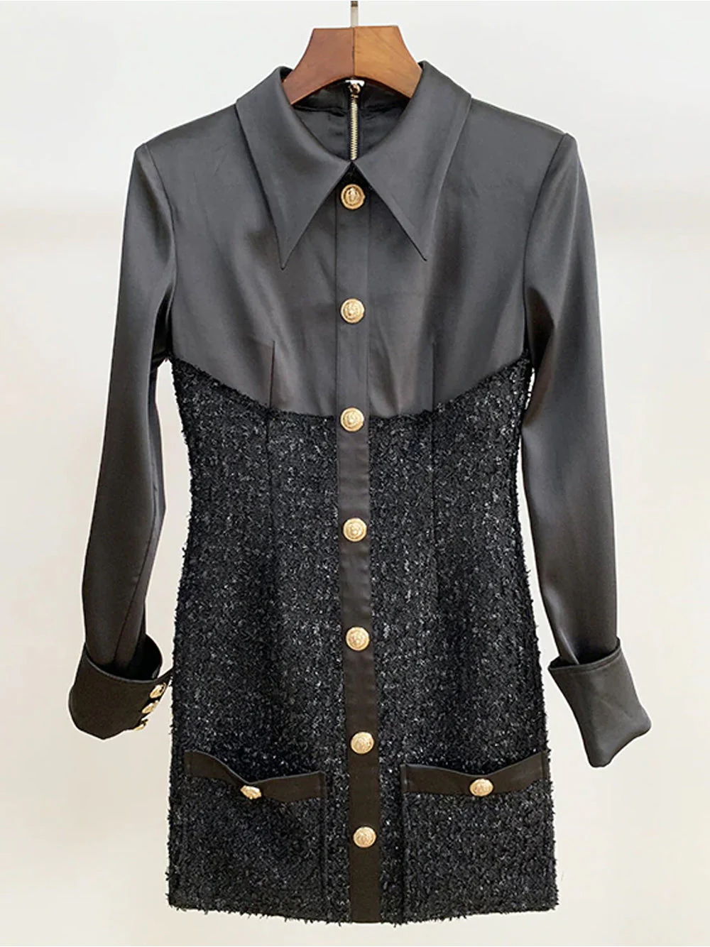 TEMMA Tweed Mini Dress in Black - Image 10