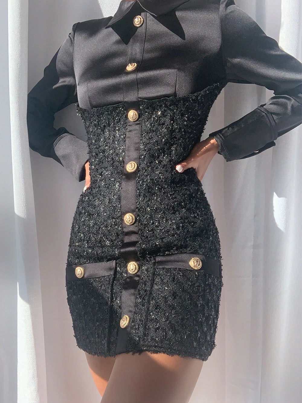 TEMMA Tweed Mini Dress in Black - Image 3