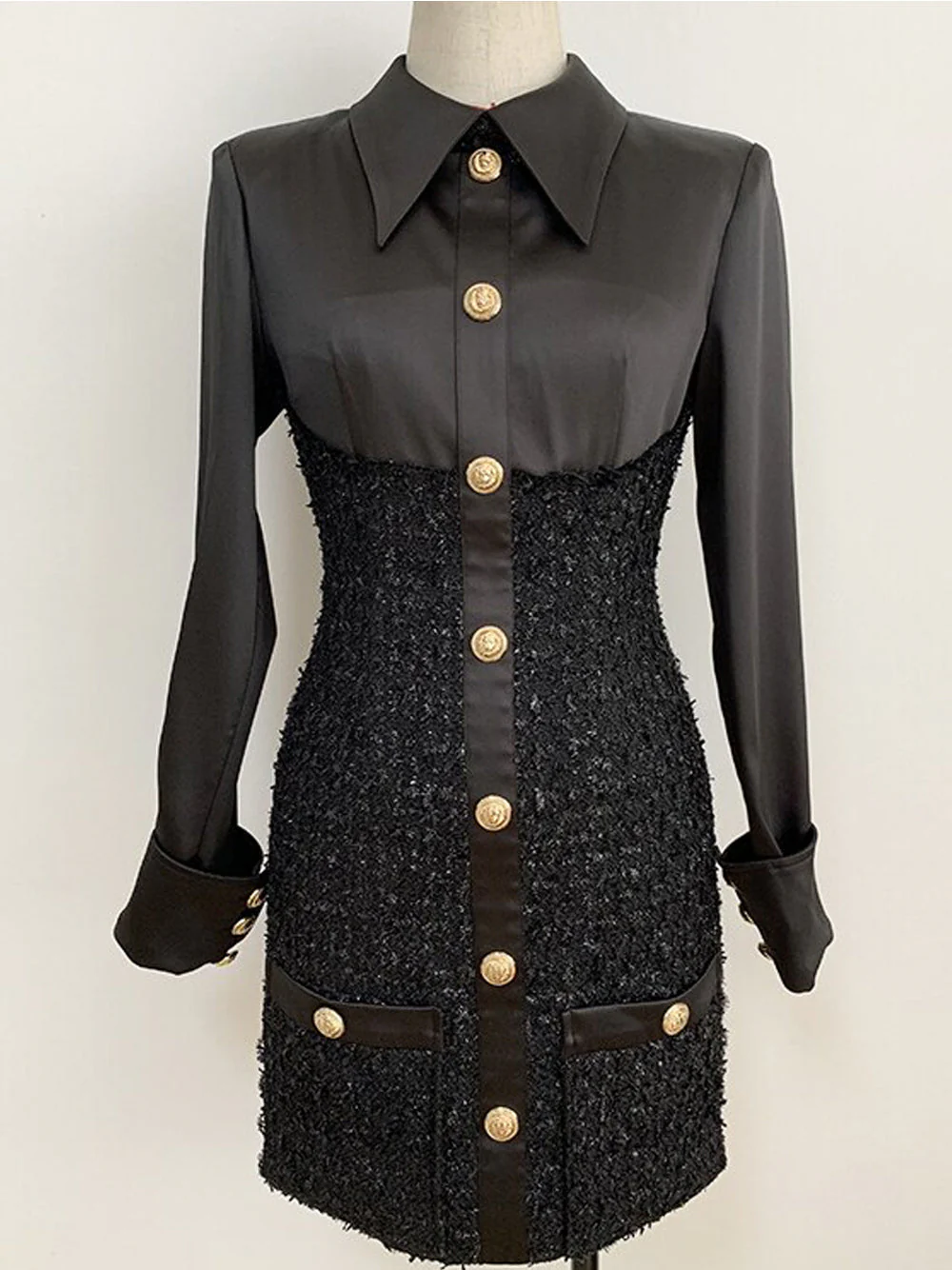 TEMMA Tweed Mini Dress in Black - Image 4