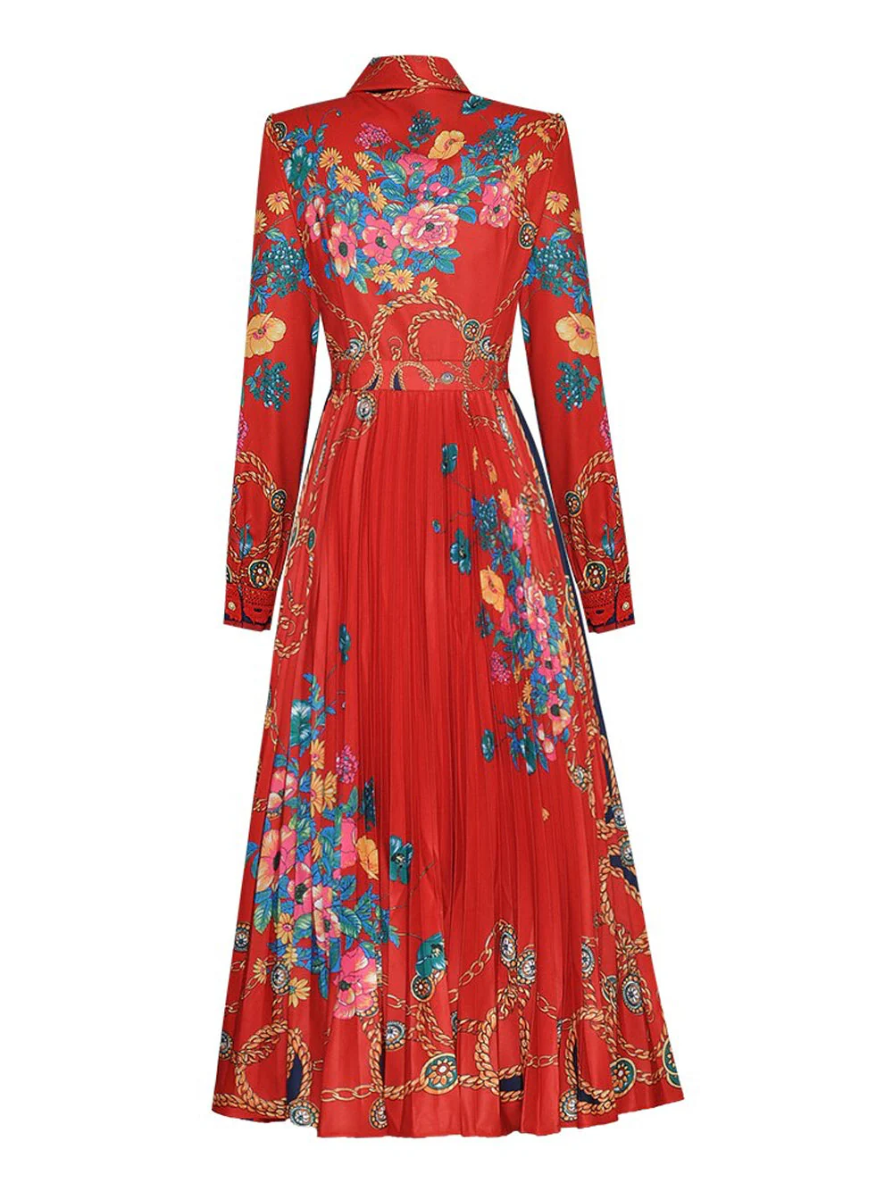 TERESE Bow Floral Pleated Midi Dress in Red - Image 2