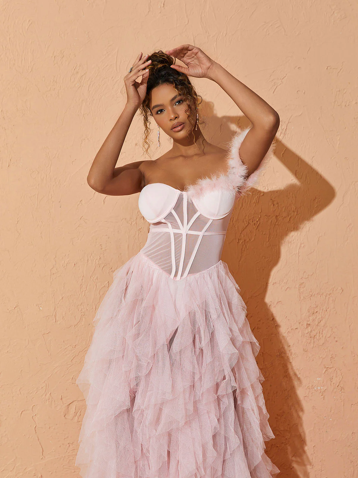 Titania One Shoulder Tulle Maxi Dress In Blush - Image 4