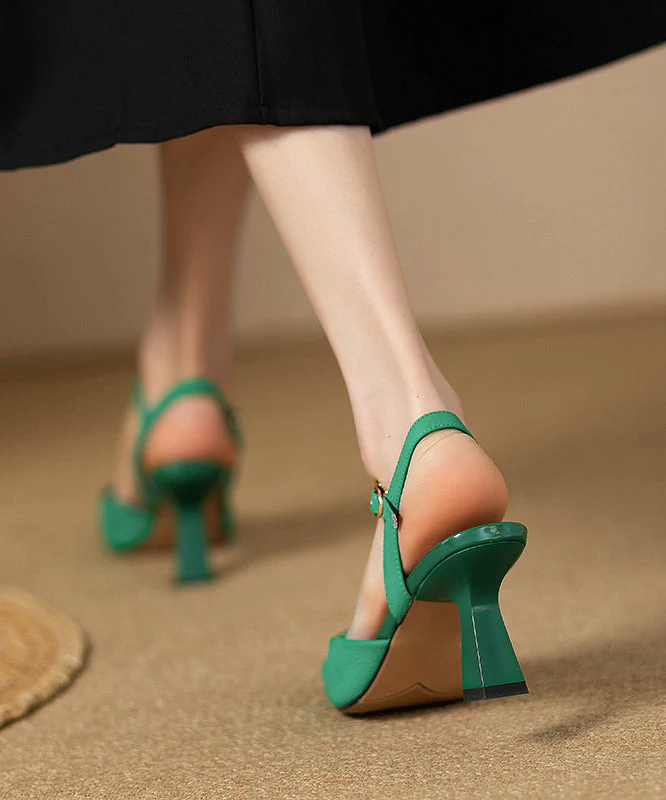 Toe Leather High Green French Square Faux Heels - Image 5