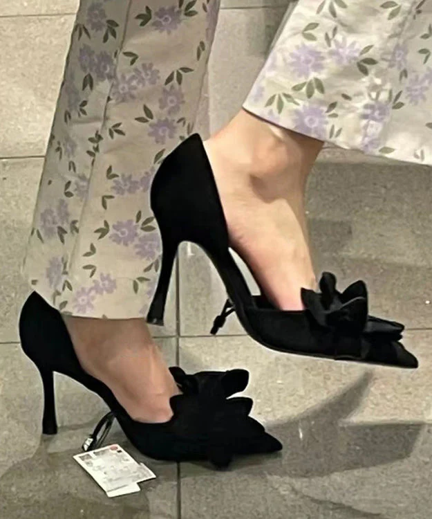 Toe Suede Rose Chic Splicing Floral High Heels Pointed - Image 2