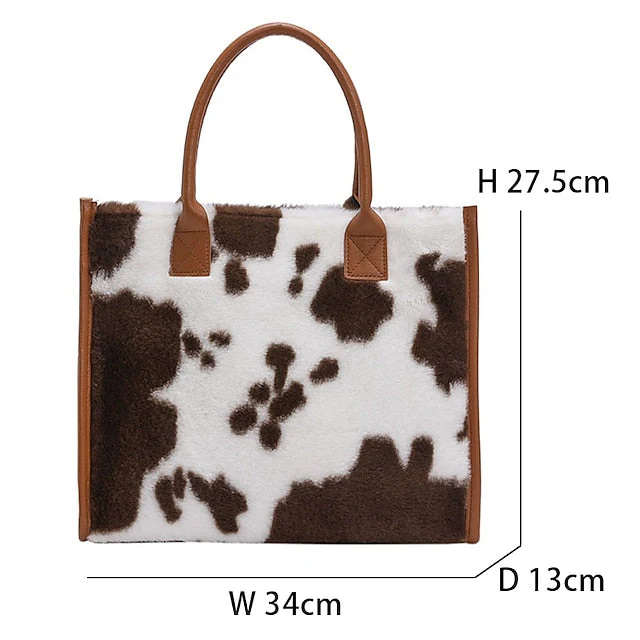 Tote Bag with Leather Faux Leopard Print Brown Fur - Image 8