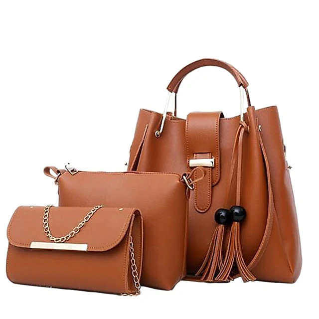 Tote Pink Leather - Handbag Faux Set 3-Piece - Image 16