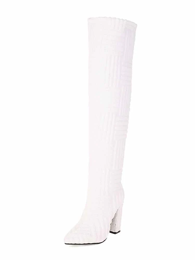 Towel Chunky Heel Over The Knee Boots - Image 21