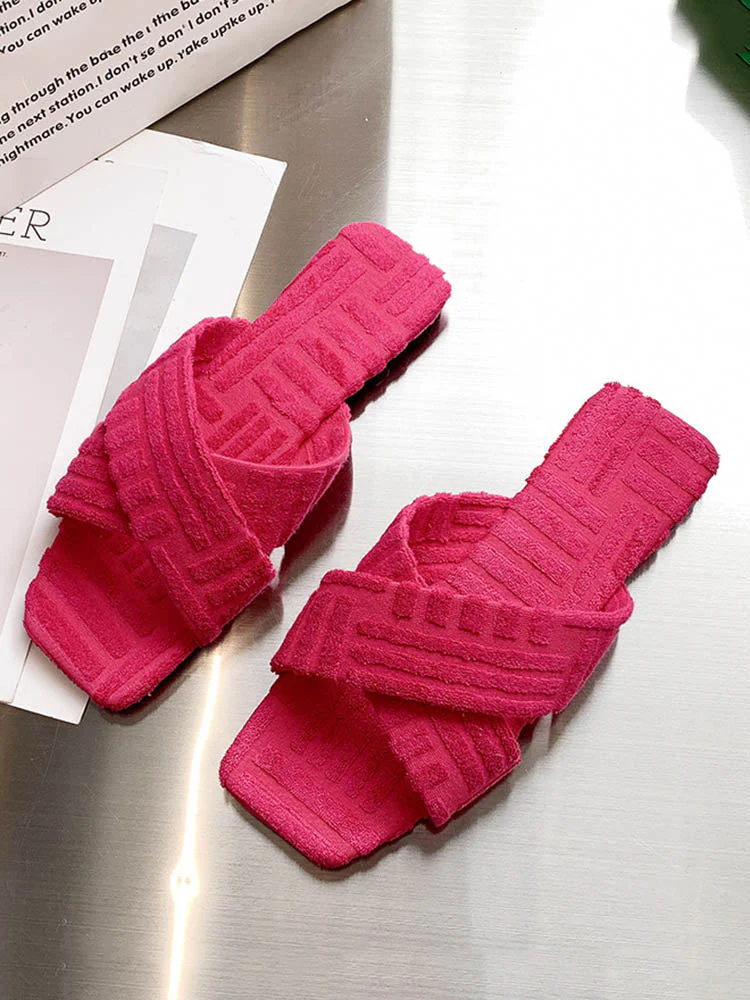 Toweling Flat Heel Slides - Image 20