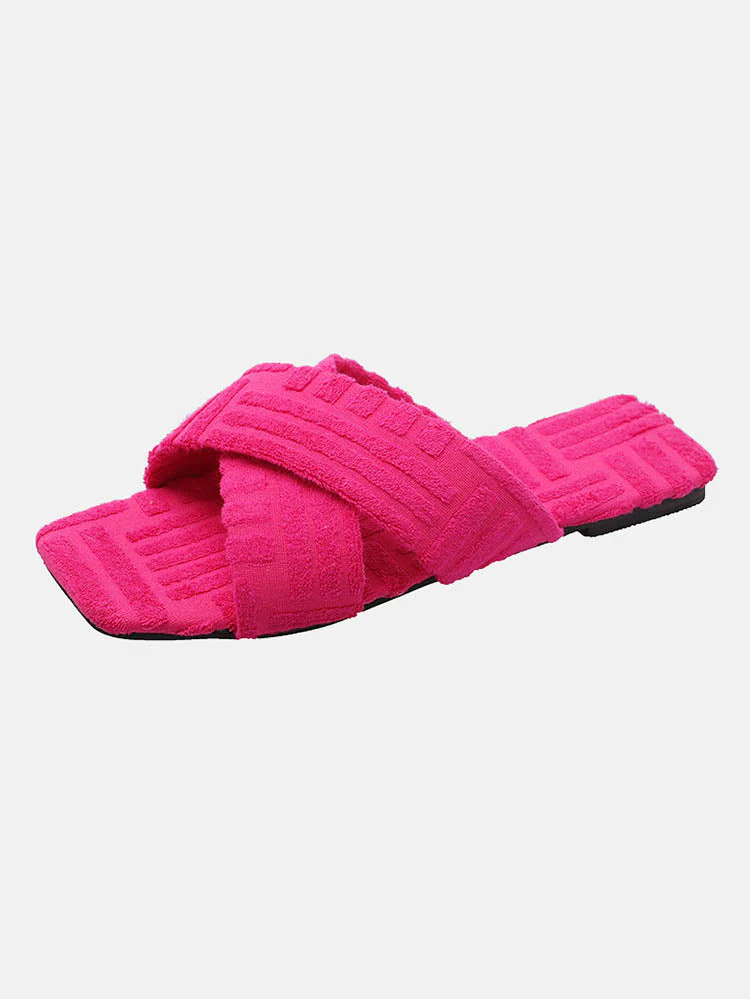 Toweling Flat Heel Slides - Image 21