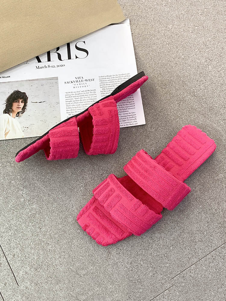 Toweling Flat Heel Slides - Image 29