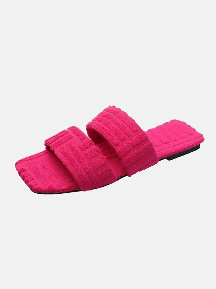 Toweling Flat Heel Slides - Image 30