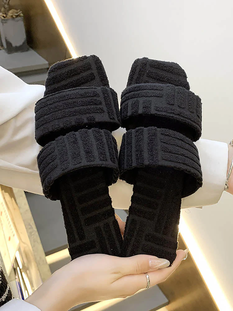 Toweling Flat Heel Slides - Image 36