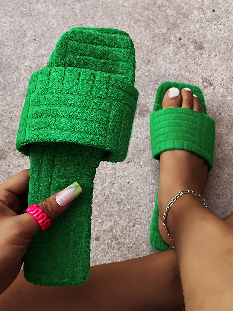 Toweling Flat Heel Slides - Image 8