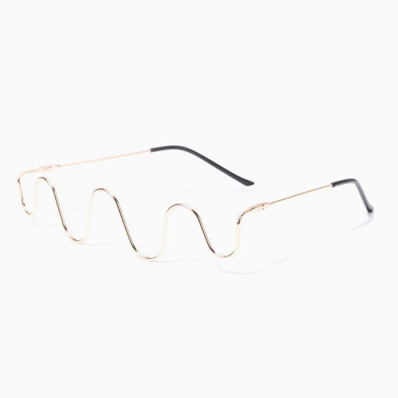 Unique Gold Tone Wavy Lensless Eyeglass Half Frame - Gold - Image 2