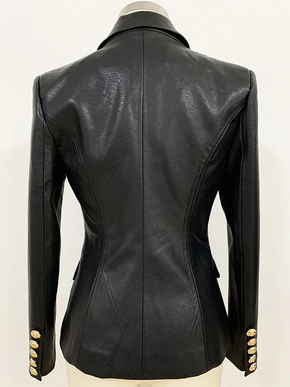 UNTITLED Double-Breasted Leather Blazer in Black - Image 3
