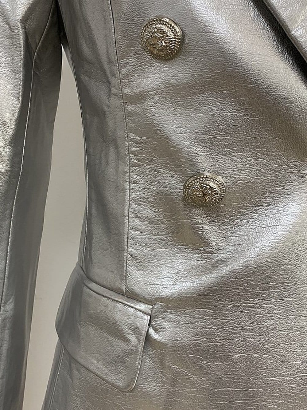 UNTITLED Double-Breasted Leather Blazer in Silver - Image 6