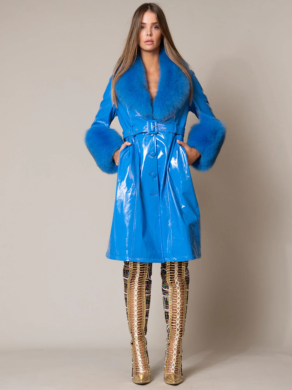 VANDAM Faux Fur Patent Leather Coat - Image 3