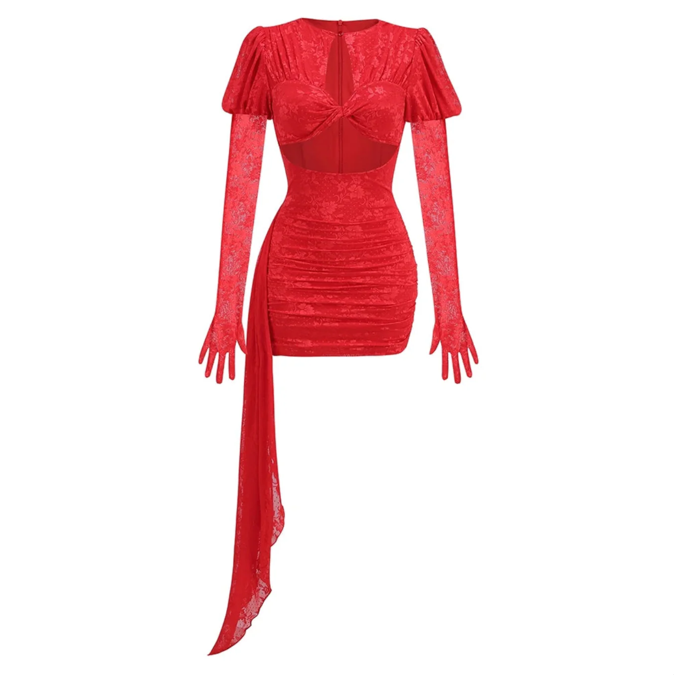 Venomous Elegance Draped Mini Dress With Gloves - Image 13