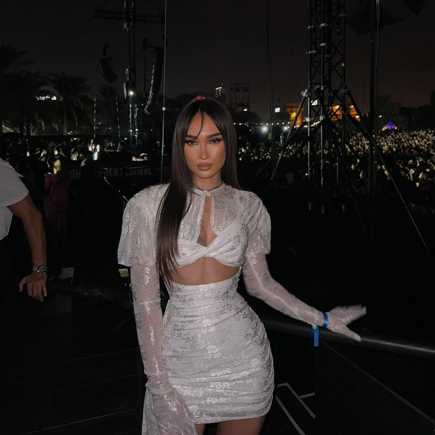 Venomous Elegance Draped Mini Dress With Gloves - Image 9