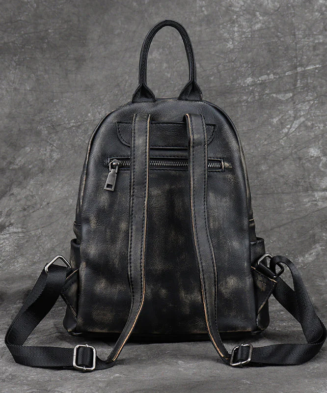 Versatile Black Backpack Capacity Calf Bag Leather Large - Image 2