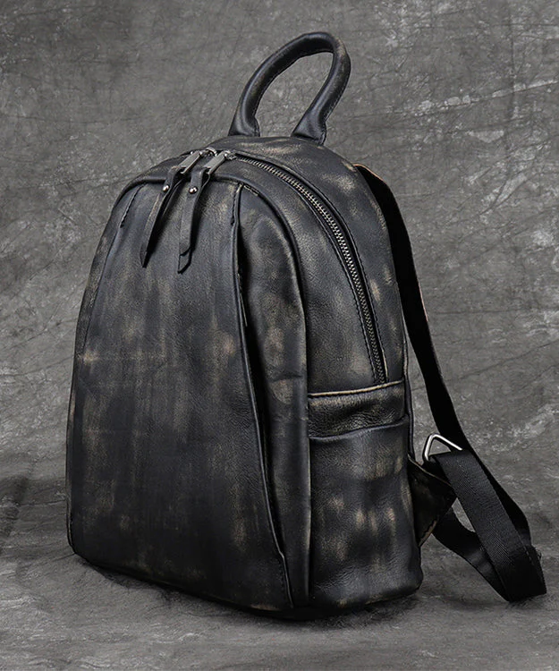 Versatile Black Backpack Capacity Calf Bag Leather Large - Image 3