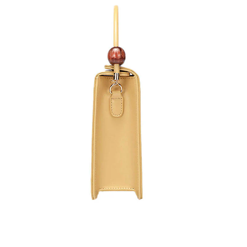 Versatile Rectangle Shape Button Top Bead Trim Crossbody Bag - Yellow - Image 2