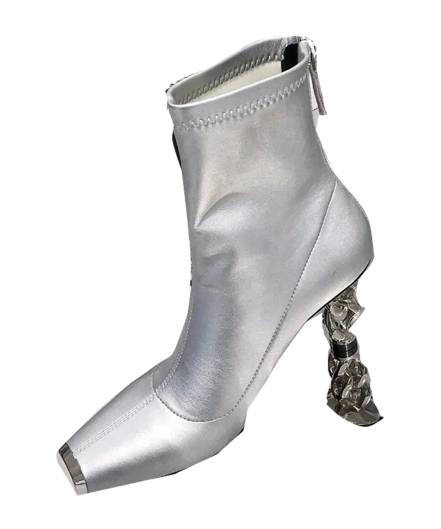 Versatile Silver Zipper Metal Heterotypic High Heel Boots - Image 5