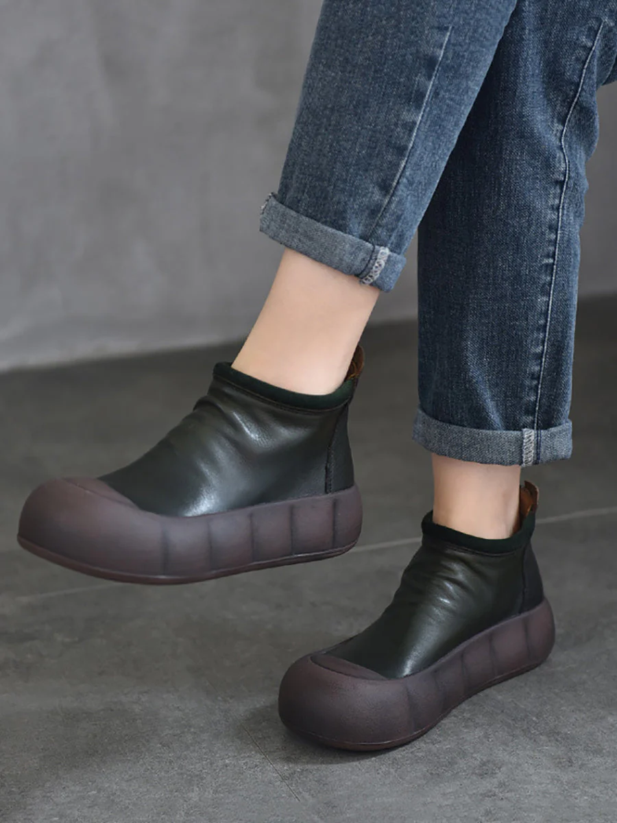 Vintage Autumn Soft Leather Platform Boots - Image 2