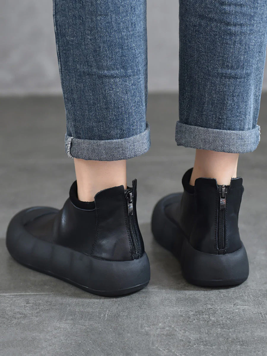 Vintage Autumn Soft Leather Platform Boots - Image 8