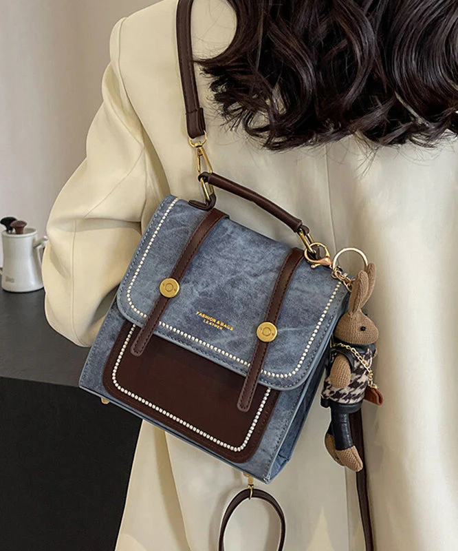 Vintage Denim Blue Patchwork Zircon Messenger Bag