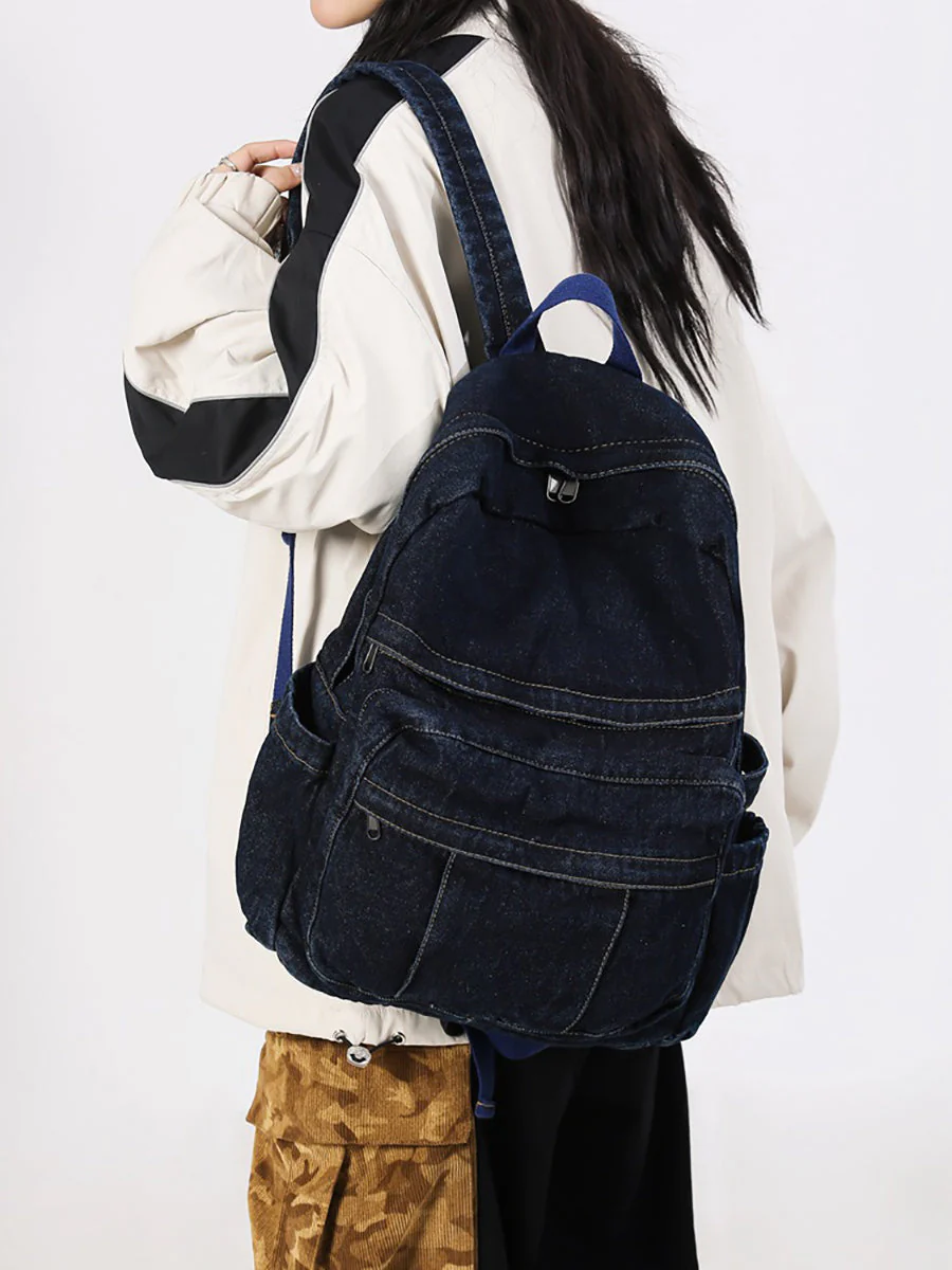 Vintage Denim Spliced Large Capacity Shoulder Bag - Image 2