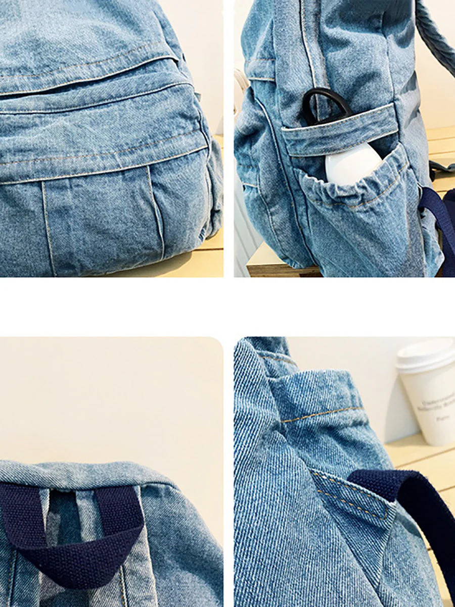 Vintage Denim Spliced Large Capacity Shoulder Bag - Image 8