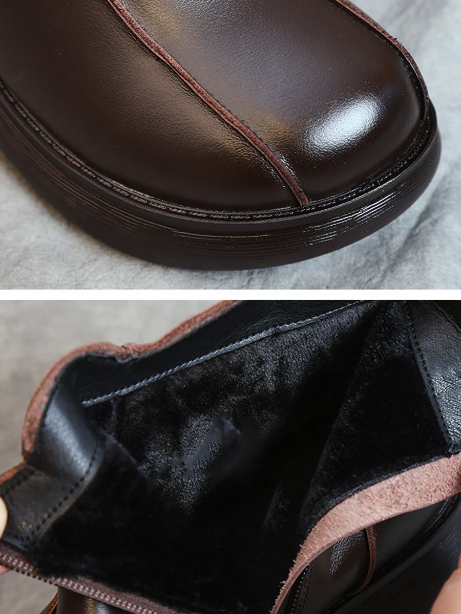 Vintage Genuine Leather Spliced Flat Boots - Image 4