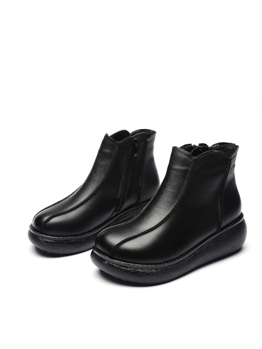 Vintage Genuine Leather Spliced Flat Boots - Image 7