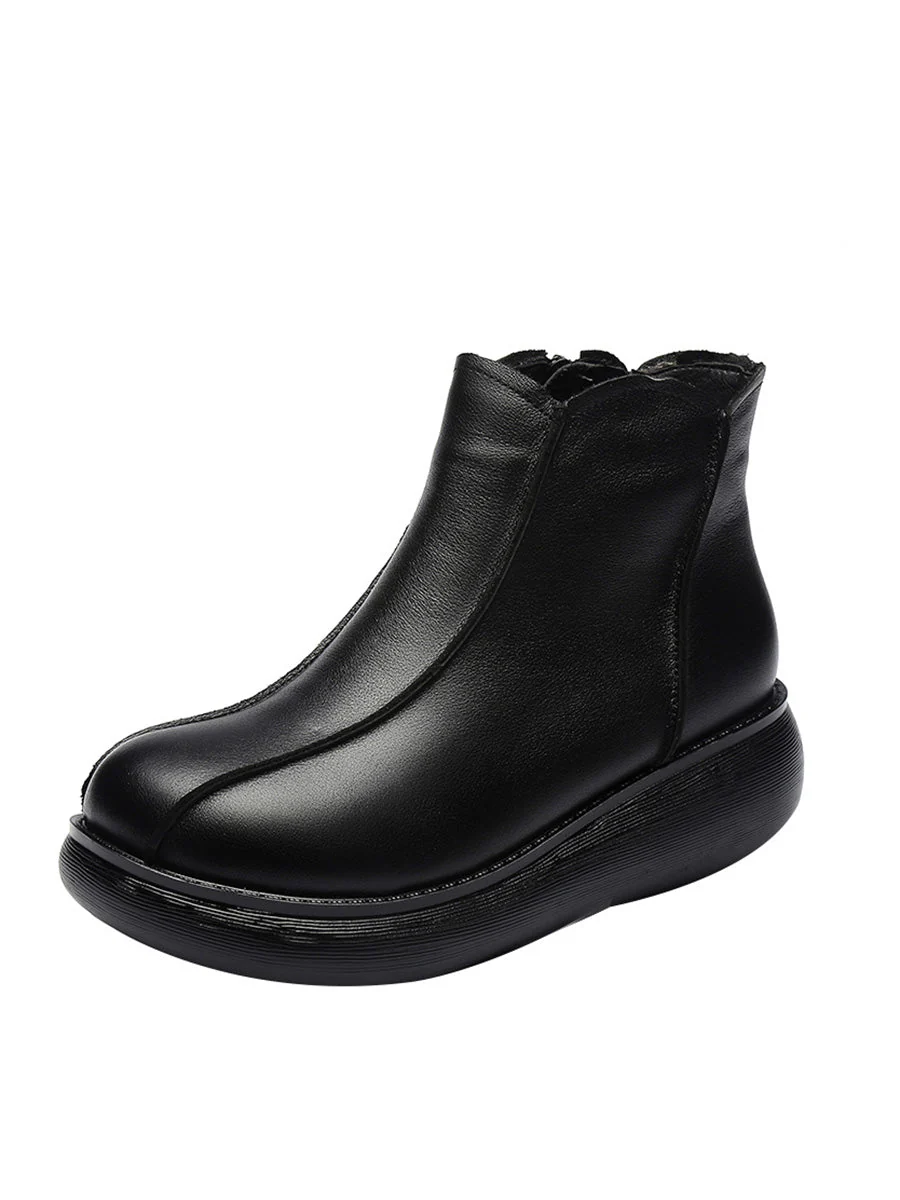 Vintage Genuine Leather Spliced Flat Boots - Image 9
