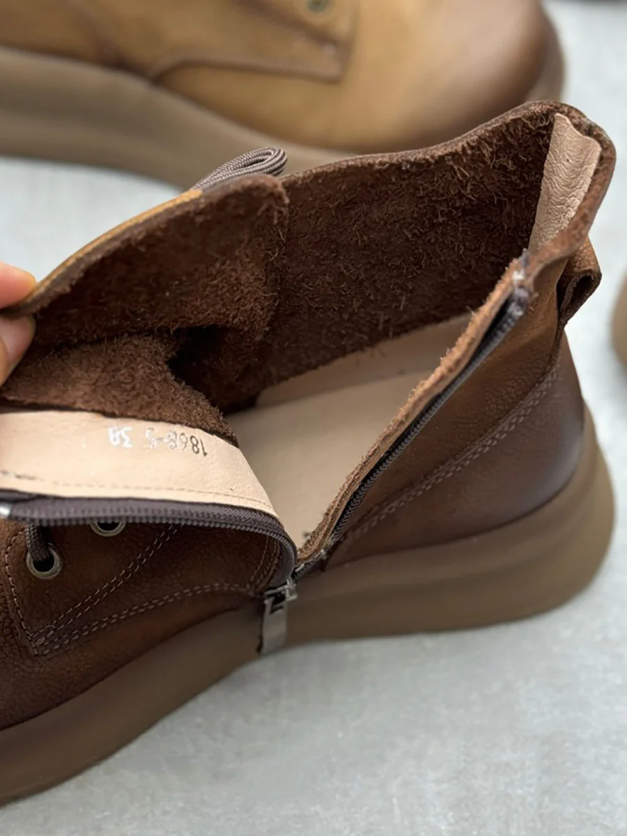 Vintage Leather Patch Strap Mid-Heel Boots - Image 5