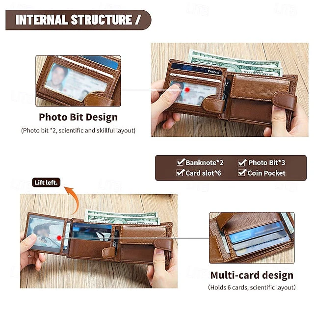 wallet card leather purse multi top cowhide layer Genuine coin - Image 5