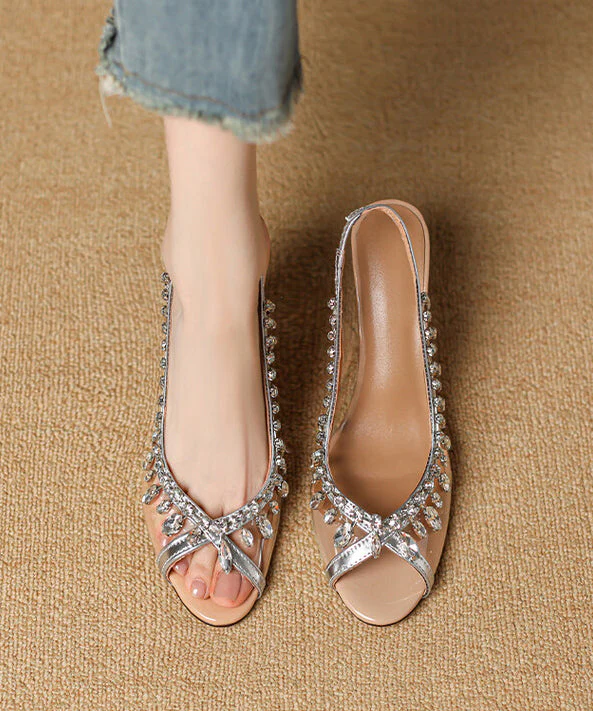Wedge Cowhide Heels Leather Sequins Splicing Apricot Stylish - Image 4