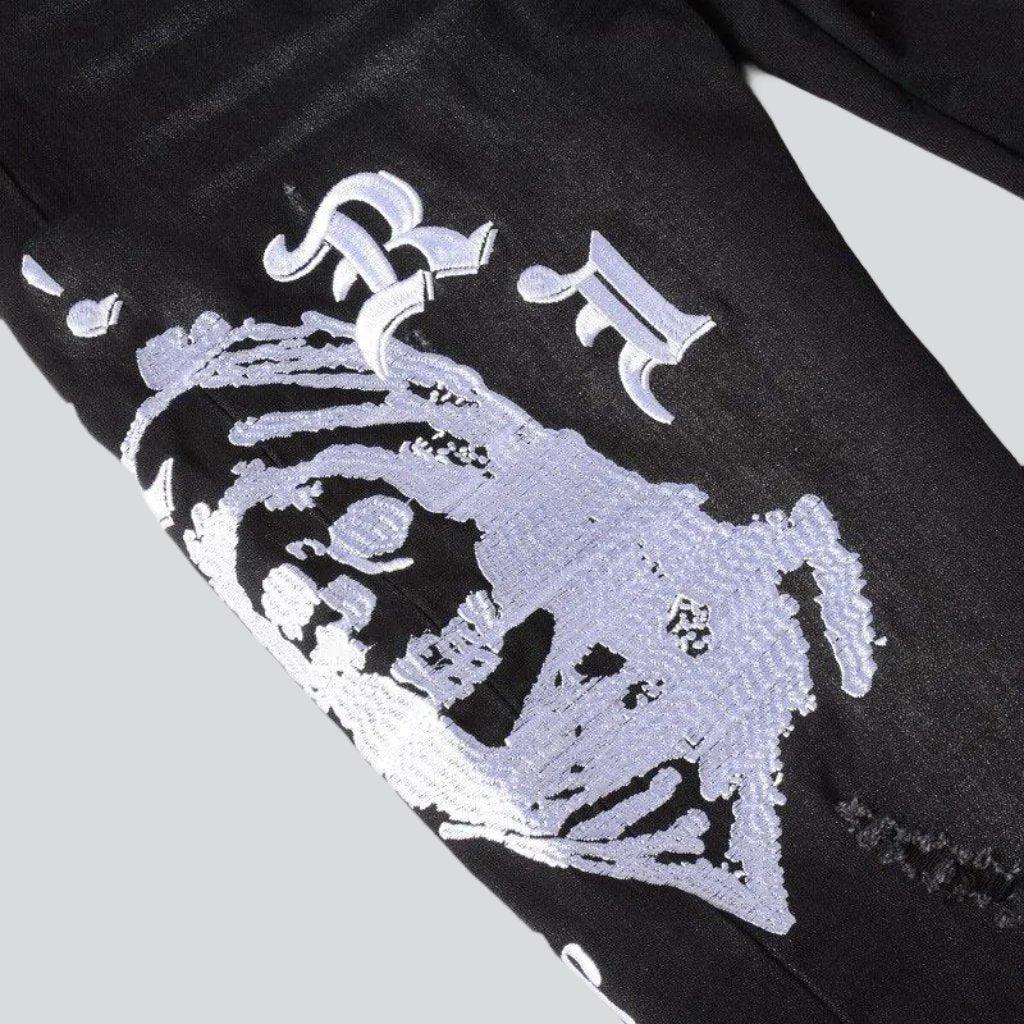 White embroidery black skinny jeans - Image 9