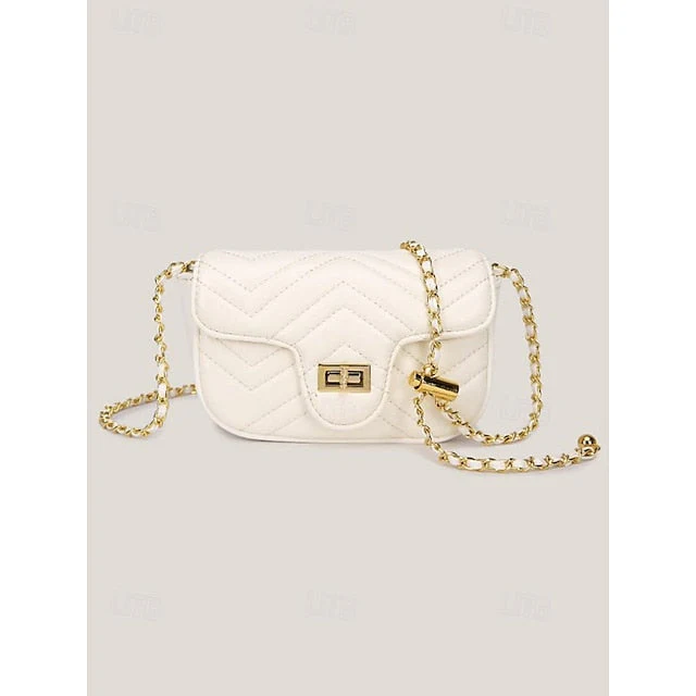 White Leather with Bag Crossbody Gold Elegant Chain - Image 9