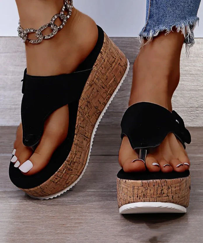 White Wedge Heels Boho Splicing Flip Flops Slide Sandals - Image 2