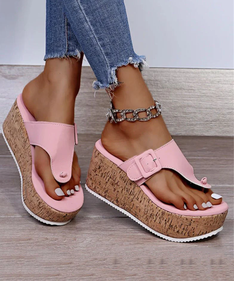 White Wedge Heels Boho Splicing Flip Flops Slide Sandals - Image 3