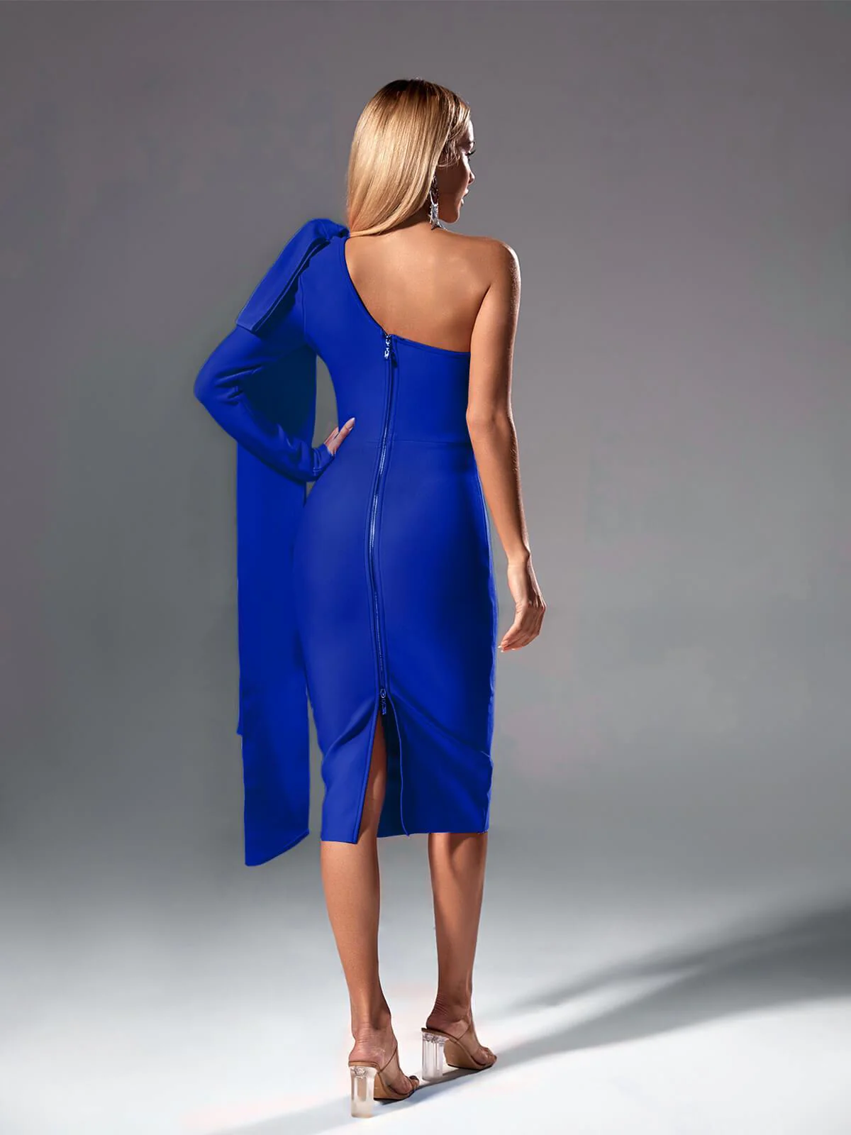 Willow One Shoulder Bandage Midi Dress In Royal Blue - Image 5
