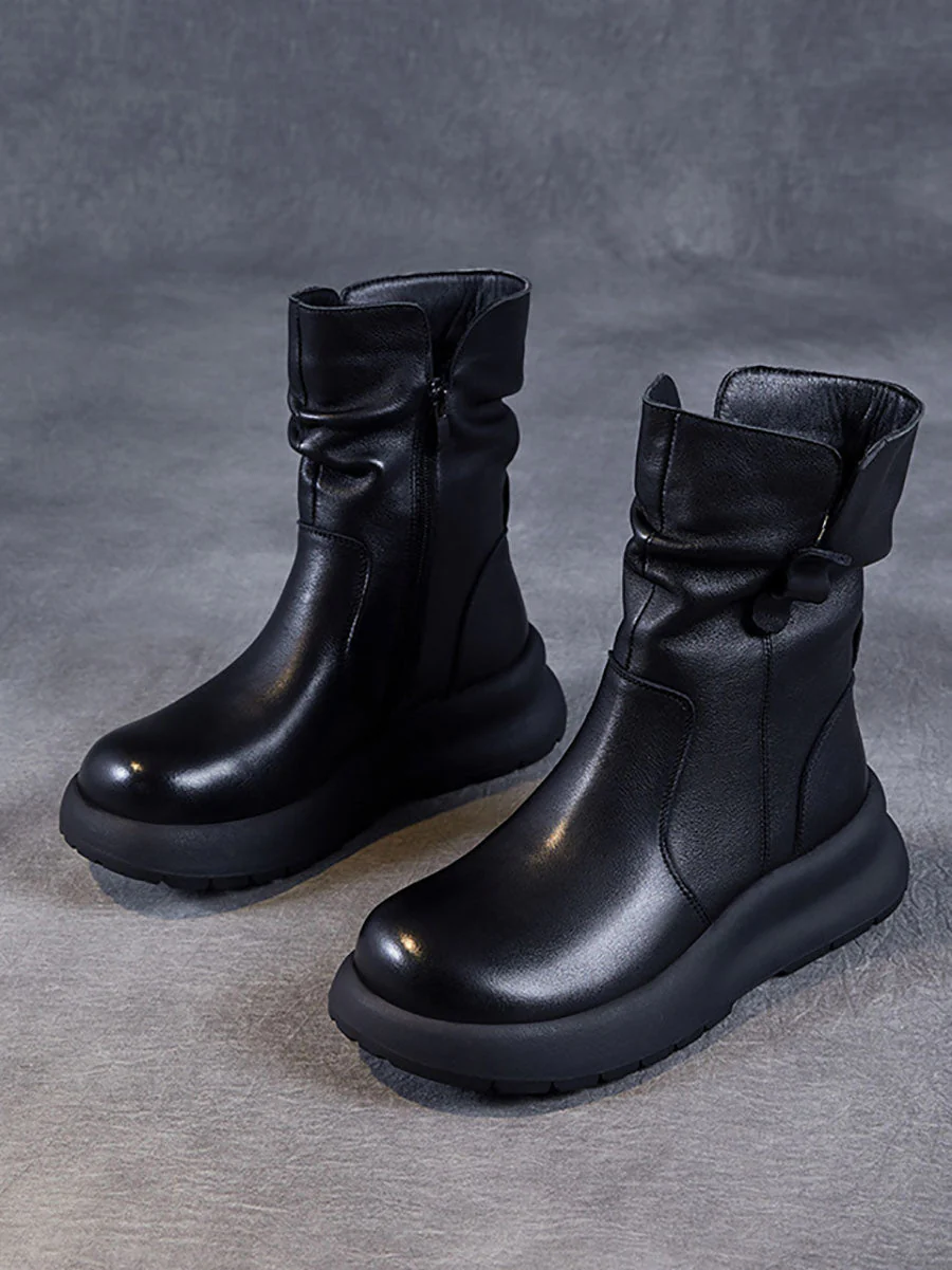 Winter Genuine Leather Spliced Low Heel Boots - Image 11