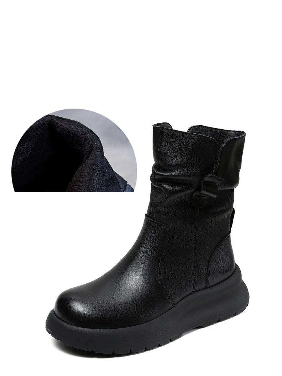 Winter Genuine Leather Spliced Low Heel Boots - Image 12