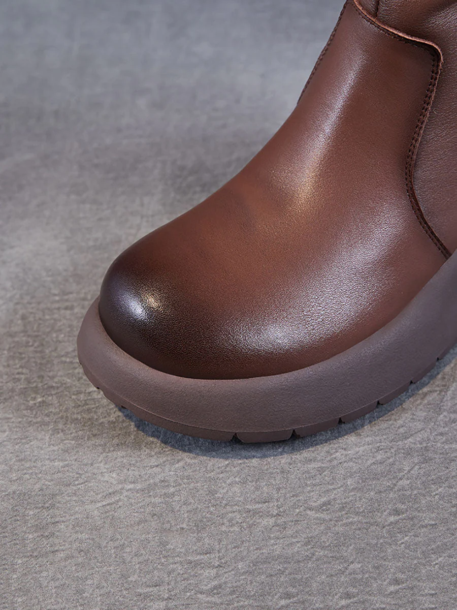 Winter Genuine Leather Spliced Low Heel Boots - Image 5