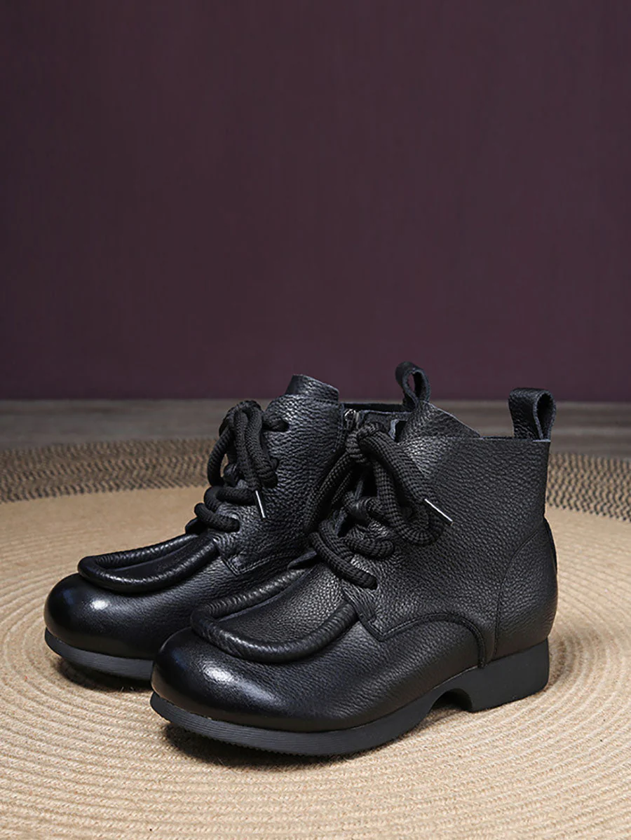 Winter Genuine Leather Strap Low Heel Boots - Image 4